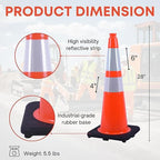 28 inch Traffic Safety Cones Orange Road Cones, Construction Cone with Rubber Base & Reflective Collars, Restorable Parking Cones, Heavy Duty Road Cones for Traffic Control & Road Safty(8 Pack）