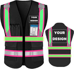 YOWESHOP High Reflective Visibility Safety Vest Custom Your Logo Safety Workwear with Reflective Strips and Pockets