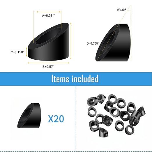 Helffer 20 Pack 3/8" ID Black Angle Beveled Washers for Cable Railing, Stainless Steel 30 Degree Washers for 1/8" 3/16" 5/32" Stair Deck Cable Railing Kits