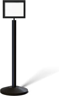Crowd Control Warehouse Pedestal Standing Floor Sign Frame with Sloped Base, 8.5x11 Inch Horizontal, Black Powder Coated Steel