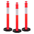 VEVOR 3 Pack Traffic Delineator Posts, 48 inches Traffic Safety Cones with Weighted Base and Reflective Strips, Heavy Duty Delineator Posts for Construction Site, Parking Lot, Crowd Control, Red