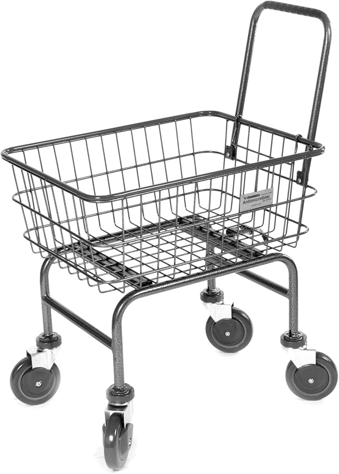 Rolling Laundry Cart with Wheels, Metal Wire Basket, Heavy Duty Utility Cart (Grey)