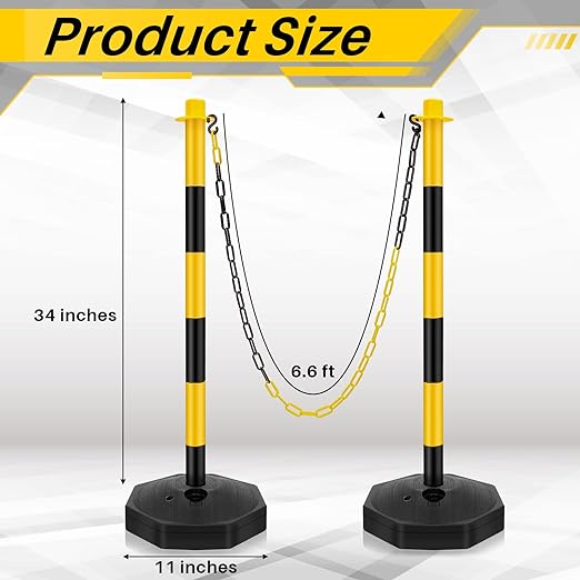Konohan 2 Sets 34 Inch Parking Cone Delineators Post Traffic Cone Plastic Stanchion Set Stands Parking Barrier with Base 6.6 ft Chain S Hooks Reflective Collar (Yellow,Black)