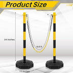 Konohan 12 Sets 34 Inch Parking Cone Delineators Post Traffic Cone Plastic Stanchion Set Stands Parking Barrier with Base 6.6 ft Chain S Hooks Reflective Collar (Yellow,Black)