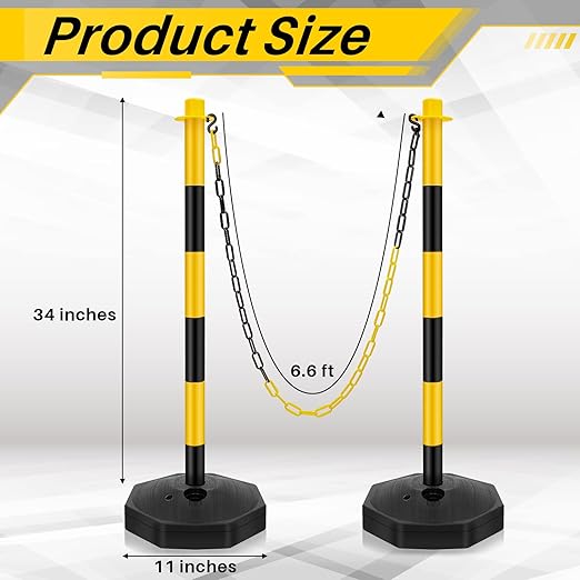 Konohan 6 Sets 34 Inch Parking Cone Delineators Post Traffic Cone Plastic Stanchion Set Stands Parking Barrier with Base 6.6 ft Chain S Hooks Reflective Collar (Yellow,Black)
