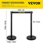 VEVOR Crowd Control Stanchion Set, Stanchion Set with 6.6 ft/2 m Black Retractable Belt, Black Crowd Control Barrier w/Concrete and Metal Base - Easy Connect Assembly (4)