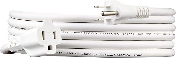 Amazon Basics Extension Cord, 10 Ft, 3 Prong Outlet Extender, Indoor Extension Cord, 13 Amps, 125V, White