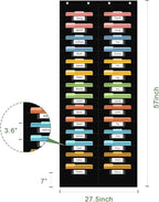 28 Pocket Hanging Wall File Organizer with 28 Name tag Pockets, File Storage Pocket Chart for Classroom and Office Use. Keeps Assignments, Files, Scrapbooks, and Papers Neatly Organized.