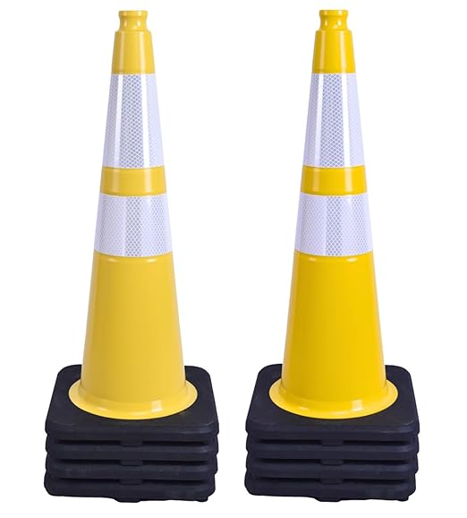 BESEA 8PACK 28” inch Traffic Safety Cones Yellow Road Parking Cones Heavy Duty Construction Cone Structurally Stable for Traffic Control at Public Place