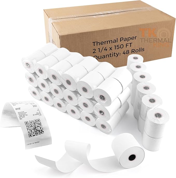 (48 Rolls) 2 1/4" x 150' Thermal Paper, Adding Machine/Calculator POS Receipt paper for Cash Registers