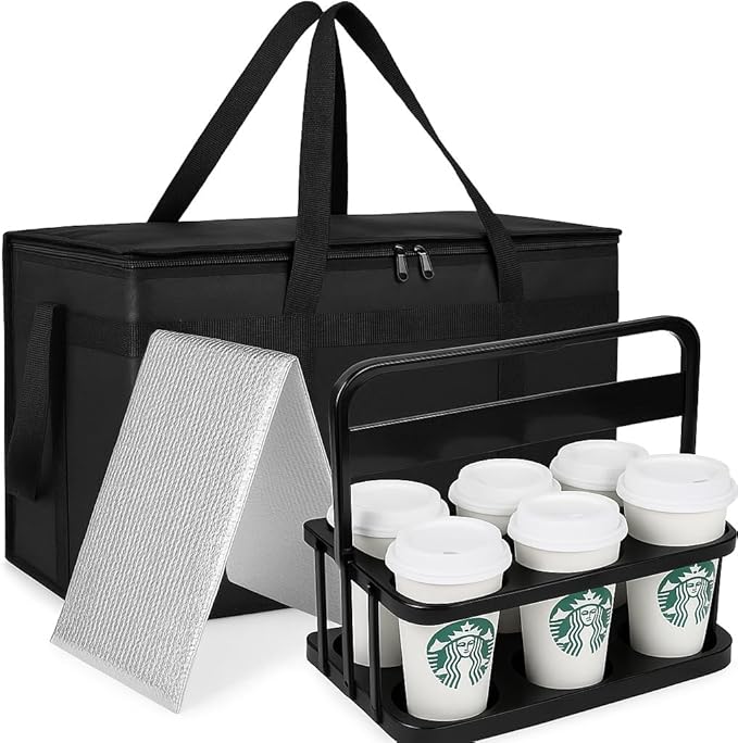 Cooler Insulated Food Delivery Bag & Drink Carrier with Hard Bottom, XXX-Large Pizza Bags for Doordash/Uber Eats, Grocery Catering Travel Thermal Frozen Carrier, Cold Warmer Accessories for Door Dash