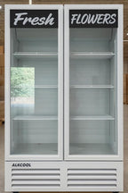 Commercial Flower Refrigerator Floral Display Cooler,White 2 Glass Doors Fridge With LED Light Adjustable Shelves,ETLSanitation Approval,40" Wide, Adjustable Shelves & Wheels Included