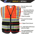 Reflective Mesh Safety Vest for Men Women with 5 Pockets and Zipper Front High Visibility Mesh Vest Hi Vis Construction Work Vest,Meets ANSI/ISEA Standards(EK175-Orangeblack-XL)