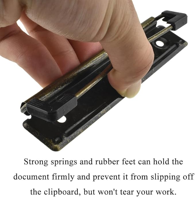 HAHIYO 4.72 Inches Vintage Bronze Metal Mountable Clipboard Clips - 5 Pack, Durable Spring Loaded Clip with Rubber Grips and Rivets Document File Wood Plastic Clip Board for Office School Home
