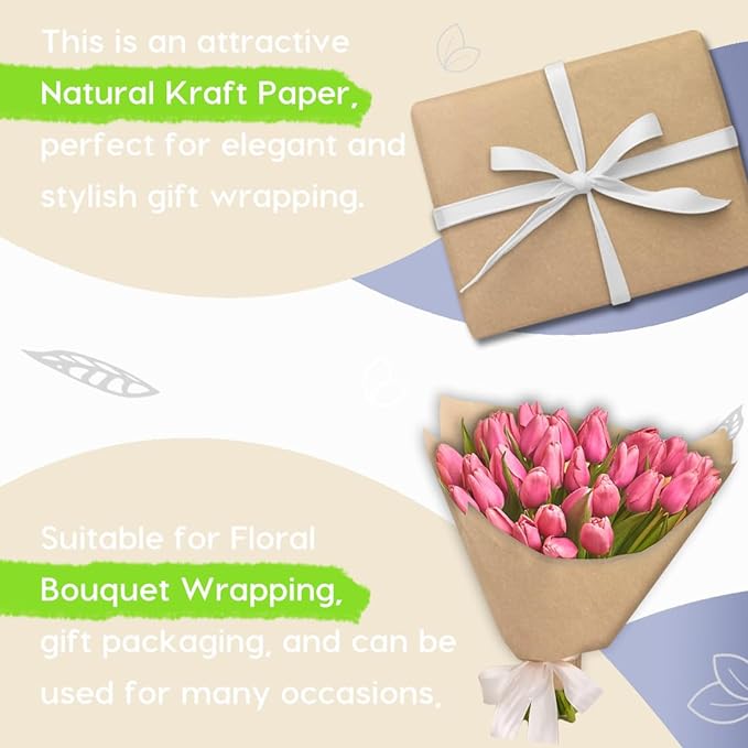 PerkHomy 24" x 1,440" (120') Brown Kraft Paper Roll for Craft Bulletin Board Paper Art Table Covering Crafting Gift Wrapping Bouquet Packing Parcel 70GSM 50LB (Brown, 24" x 120')