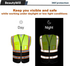 BeautyWill Custom Logo Safety Vest Class2 High Visibility Reflective Vest Breathable Construction Vest