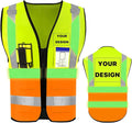 YOWESHOP High Reflective Visibility Safety Vest with Pockets and Zipper Custom Your Logo Safety Workwear