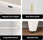 COFaR 67" Tall Pantry Cabinet, White Storage Cabinet with Magnetic Door & 4 Adjustable Shelves, Slim Freestanding Cupboard for Kitchen, Bathroom, Living Room