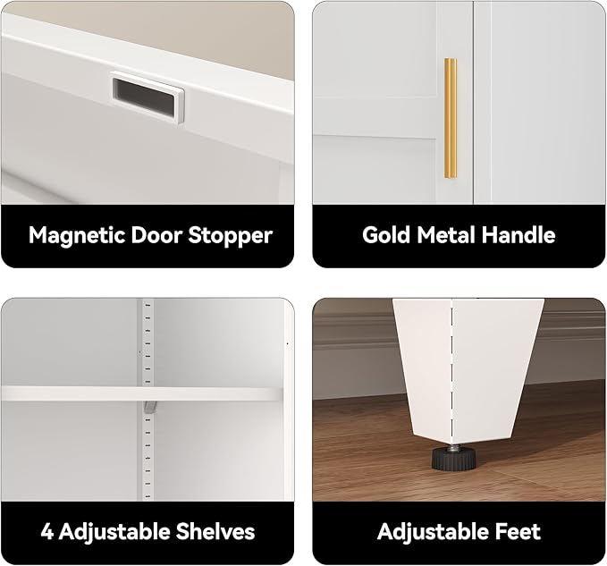 COFaR 67" Tall Pantry Cabinet, White Storage Cabinet with Magnetic Door & 4 Adjustable Shelves, Slim Freestanding Cupboard for Kitchen, Bathroom, Living Room