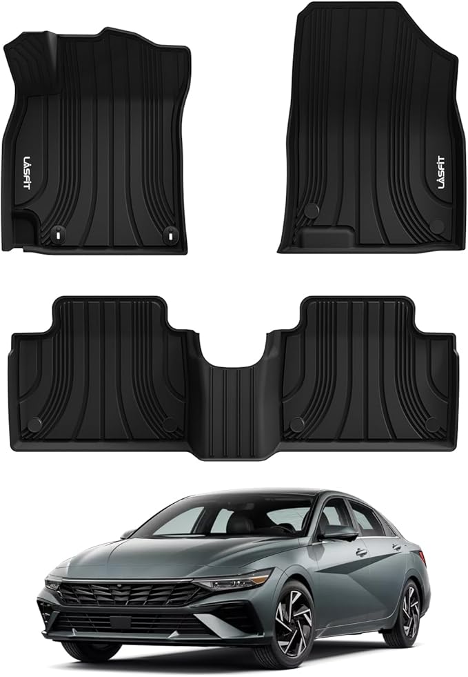 LASFIT Floor Mats for Hyundai Elantra 2026 2025 2024 2023 2022 2021 (Only Fit Gas & Automatic) & Elantra N 2022-2025 (Only Fit Automatic) Custom Fit TPE All Weather Floor Liners Car Mats, Black