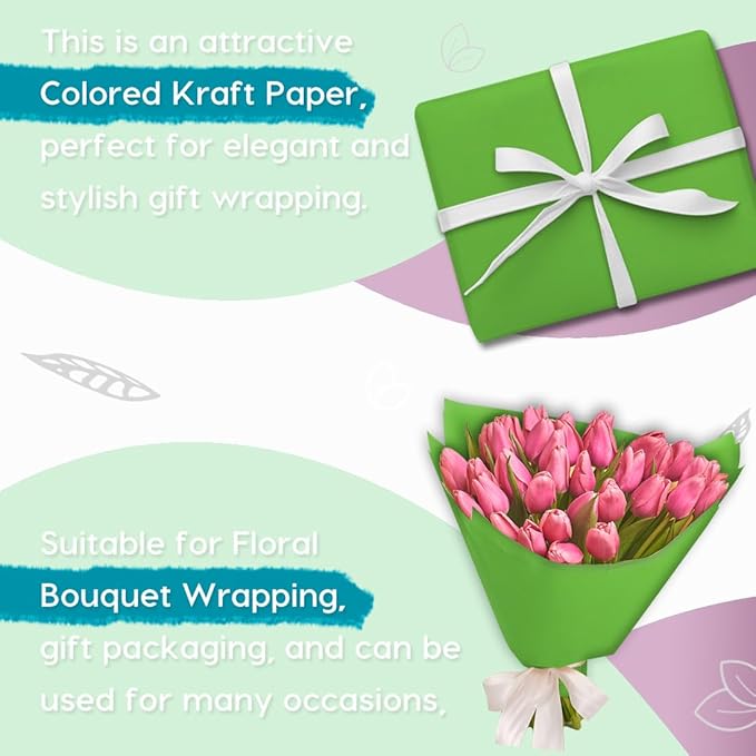 PerkHomy 24" x 1,440" (120') Medium Green Kraft Paper Roll for Craft Bulletin Board Paper Art Table Covering Crafting Gift Wrapping Bouquet Packing Parcel 80GSM 55LB (Medium Green, 24" x 120')