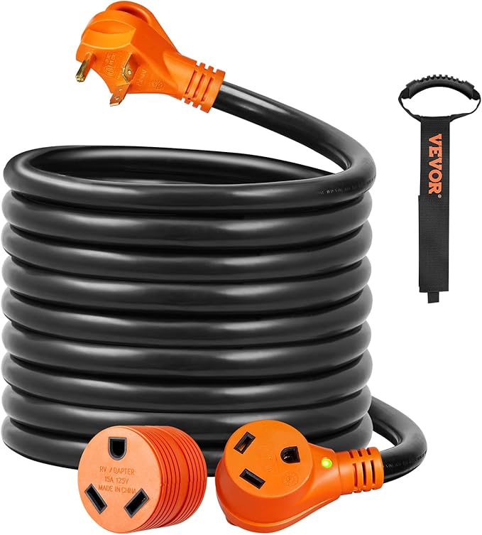 VEVOR 30 Amp RV Extension Cord, 25 ft, Heavy Duty STW 10/3 AWG RV Power Cord, NEMA TT-30R Female NEMA TT-30P Male Plug, for RVs, Generators, Campers, ETL Listed