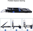 3 in1 Heavy Duty Convertible Hand Truck Dolly Cart, Folding Trolley Cart with Wheels, 600lbs Capacity for Transport Moving in Warehouse, Supermarket, Equipment (Blue)