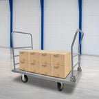 Platform Truck Cart, U Boat Cart, 48x24in 2000lbs Heavy Duty Push Dolly with Detachable Guardrail and Foldable Handle, Perfect for Schools, Restaurants, Garages, Production Lines