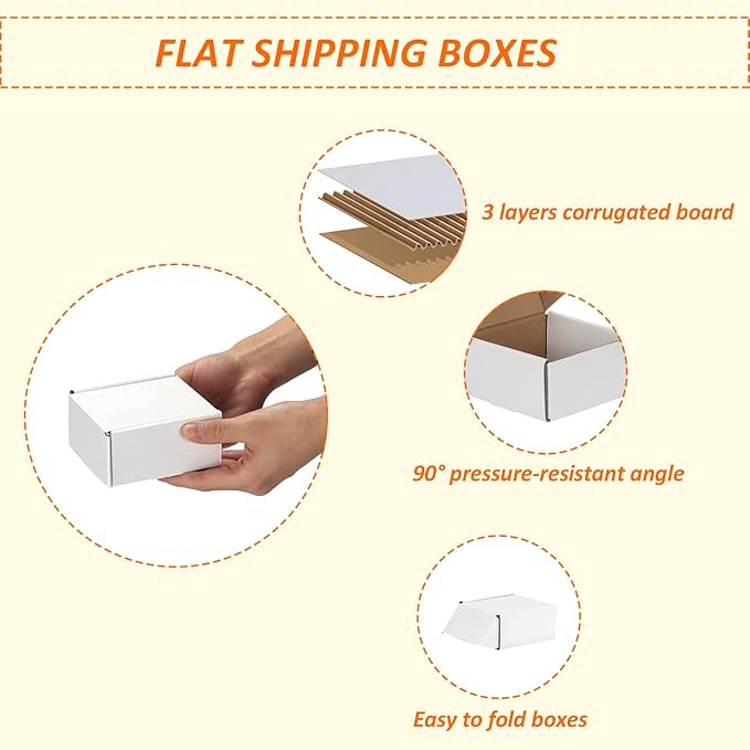 HORLIMER 4x4x2 inches Shipping Boxes Set of 100, White Corrugated Cardboard Box Literature Mailer