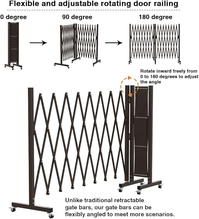Expandable Driveway Gate, Portable Barricade Gate with Casters, Metal Folding Security Gate, 209" Wide Aluminum Expandable Garden Fence, Outdoor Dog Fence for Yard (Brown, 216.54)
