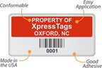XpressTags 0.75"x1.5" Custom Asset Tags, Fixed Inventory Stickers with Barcode & Serial Number, Brushed Metalized Silver Polyester Labels - Pack Sizes 100 to 5000, Made in USA