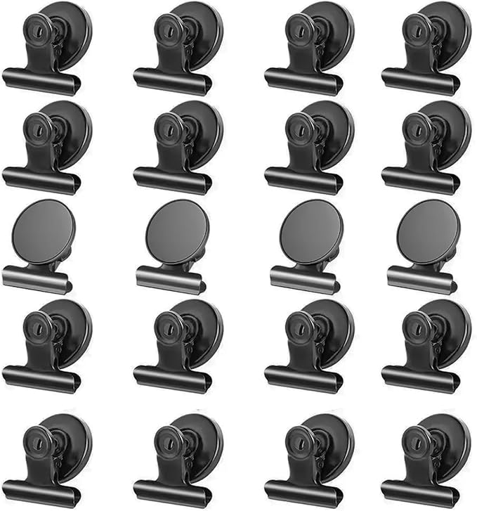 Strong Magnetic Clips, 20 Pack, 1.57 Inch, 40 mm, Black, Refrigerator Magnet Clips, Large Clip Magnets, Office Supplies, Photo Displays