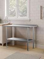 All-Stainless Steel Prep Table, 24 X 48 Inch, with Rounded-Corner Backsplash and Adjustable Undershelf, Heavy-Duty for Outdoor Use,Restaurants,Hotels,Workshops,Kitchens,Gardens, and Garages