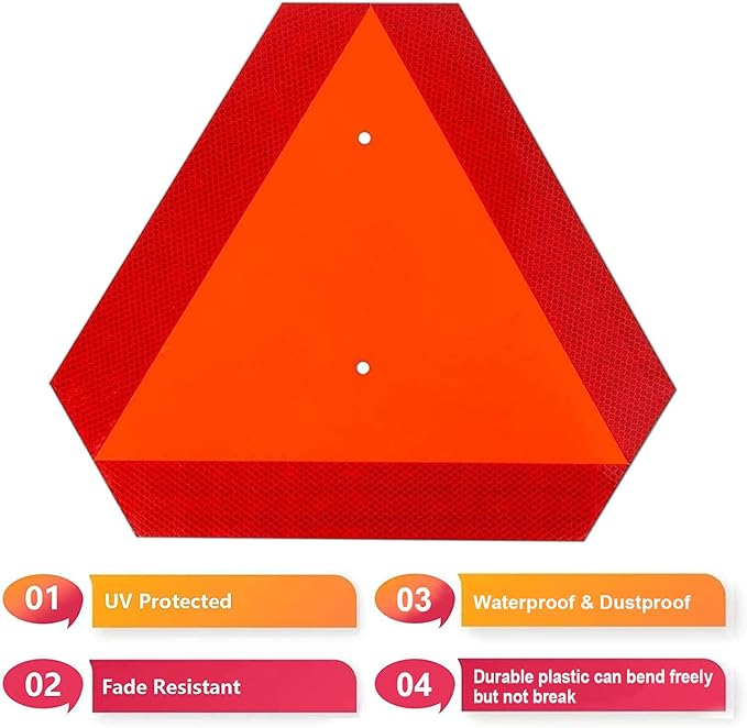 3 Pack Slow Moving Vehicle Sign,14"x16" Slow Moving Vehicle Triangle,Plastic Safety Sign Reflective for Golf Cart Tractor UTV,Up to 7 Years Outdoor Weatherproof