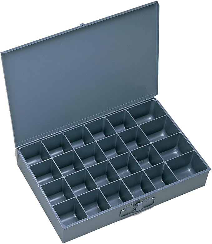 Durham 202-95 Gray Cold Rolled Steel Small Scoop Box, 13-3/8" Width x 2" Height x 9-1/4" Depth, 24 Compartment