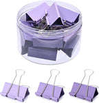 Temiary Aesthetic Binder Clips, 12 Pcs 2 Inches Small Metal Binder Clip with Clear Storage Container, Binding Paperwork Clamps for School Teachers Office Supplies (Purple)
