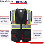 Reflective Safety Vest for Men Women with Multiple Pockets Mesh High Visibility Construction Work Vest,Meets ANSI/ISEA Standards(EK1-178-Black-S)