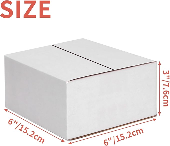 25 Pack Small Shipping Boxes 6x6x3 Inches, White Corrugated Cardboard Box for Shipping, Packing, Business, DIY