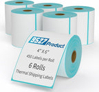 9527 Product 4" x 6" Direct Thermal Shipping Labels for Zebra 2844 ZP-450 ZP-500 ZP-505 Thermal Printers,Blank Direct Thermal Labels 6 Rolls 2700 Labels, 450 Labels/Roll 1" Core