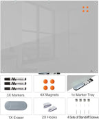 TSJ OFFICE Glass Dry-Erase Board - 48 x 32 Inches Wall Mounted Glass Whiteboard, Large Frameless Magnetic White Board for Office, Home & School, Gray