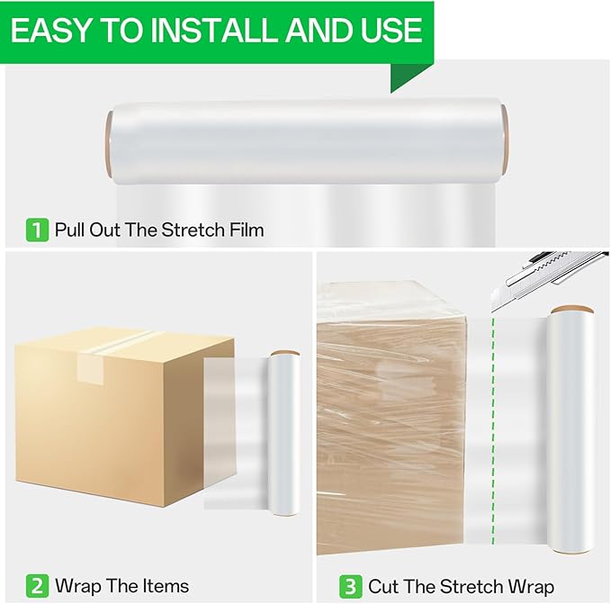 18 Inch Stretch Wrap Roll, Heavy Duty 1500ft Shrink Wrap Roll, Clear 80 Gauge Industrial Strength Stretch Film, Plastic Wrap for Pallet Wrapping Shipping Moving(4 Pack)