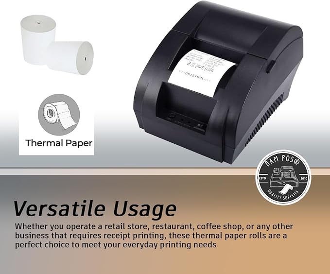 BAM POS 3 1/8" x 190' Thermal Receipt Paper Rolls For Most POS Systems and Receipt Printers, Compatible With Clover Station, Square Station, Toast Station, TM-T88, TSP Series (30 Rolls)