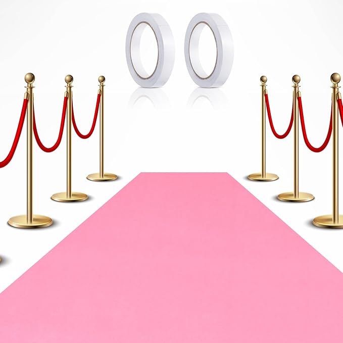 Preboun 3.9 x 60 ft Carpet Runner for Party Felt Runway Rug Runner Rug with Carpet Tape for Halloween Wedding Christmas Xmas Thanksgiving Outdoor Accessories Wedding Party Hallway(Pink)