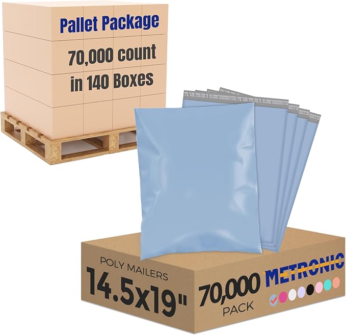 Metronic Poly Mailers 14.5x19 70,000 Pack Large Shipping Bags for Clothing Mailing Bags with Strong Self-sealing Adhesive Waterproof and Tear-Proof Shipping Bags Bulk in Blue