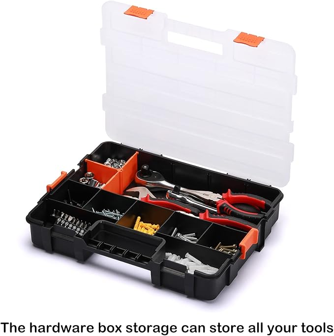 AIRTOON Tool Box Organizer Interlocking Black Small Parts Organizer for Fasteners and Crafts w/Removable Dividers (2 Piece Pack)