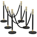6 PCS Stainless Steel Stanchion Post,5 Ft Black Velvet Ropes and Stanchion Poles Set Crowd Control Barriers with Fillable Base Used for Party Wedding Theaters Red Carpet