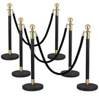 6 PCS Stainless Steel Stanchion Post,5 Ft Black Velvet Ropes and Stanchion Poles Set Crowd Control Barriers with Fillable Base Used for Party Wedding Theaters Red Carpet