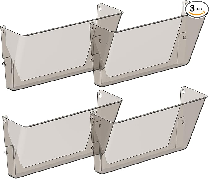Clear Acrylic Single Pocket, Plastic Hanging Wall Mount File Holder for Office Home (Gray, 4 Pack)