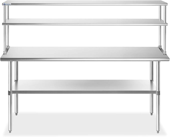 GRIDMANN NSF Stainless Steel Commercial Kitchen Prep & Work Table Plus A 2 Tier Shelf - 72 in. x 12 in.