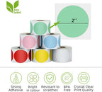 2" Color Circle Direct Thermal Labels, Self-Adhesive Round Direct Thermal Stickers, Multi-Purpose Roll Sticker Labels for DIY Logo Brand Design, QR Code, Name Tag(6 Rolls, 4500 Labels)
